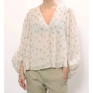 New Ganni Floral Balloon Sleeve Pleated Blouse Ivory 6, M $205